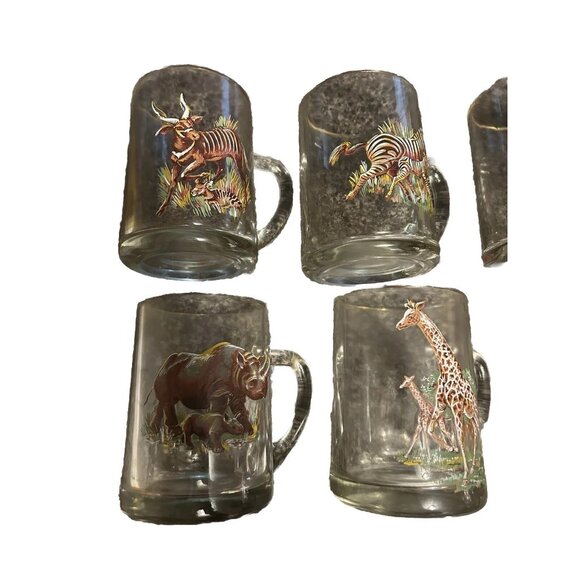 1960S Glass Beer Mug Set 4 with Animals Painted Coffee Cup 4.5”T 3.25”W - Picture 2 of 5